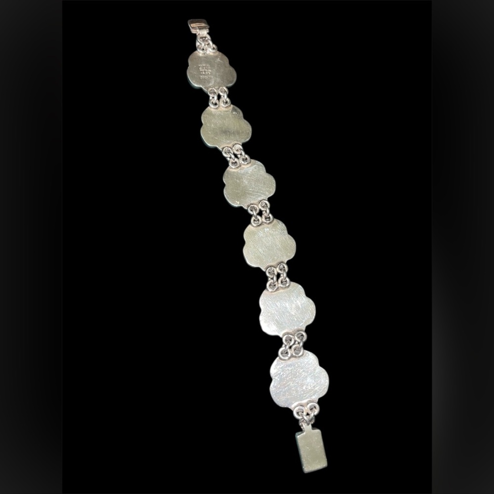VINTAGE MEXICAN STERLING SILVER 44g Puffed Flower Link Bracelet 7.5” - Picture 5 of 6